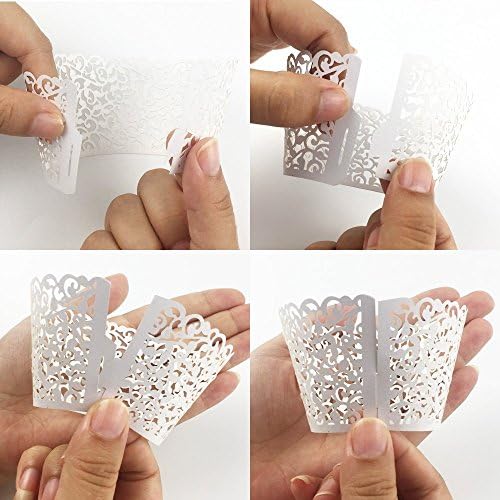 100pcs Cupcake Wrappers Artistic Bake Cake Paper Cups Little Vine Lace Laser Cut Liner Baking Cup Muffin Case Trays for Wedding Party Birthday Decoration (White)