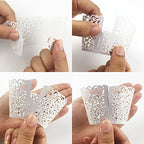 100pcs Cupcake Wrappers Artistic Bake Cake Paper Cups Little Vine Lace Laser Cut Liner Baking Cup Muffin Case Trays for Wedding Party Birthday Decoration (White)