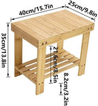 KKTONER Bamboo Step Stool with Storage Shower Bench with Shelf Foot Stool for Bathroom Living Room Bedroom Natural Color