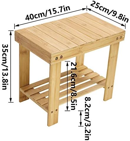 KKTONER Bamboo Step Stool with Storage Shower Bench with Shelf Foot Stool for Bathroom Living Room Bedroom Natural Color