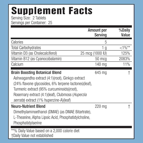 Applied Nutrition Healthy Brain All-Day Focus - 50 Tablets, Pack of 2 - Powerful 3-in-1 Brain Booster with Turmeric Extract - 50 Total Servings
