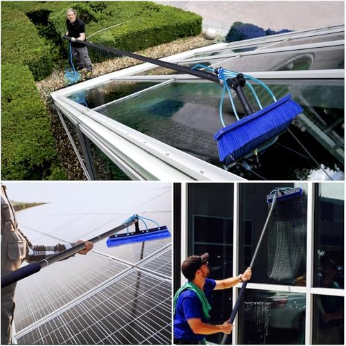 Solar Panel Window Cleaning Brush and Pole, 40FT Adjustable Window Cleaner Brush & Water Fed Pole Kit, Solar Panel Cleaning System Window Washing Equipment Tool
