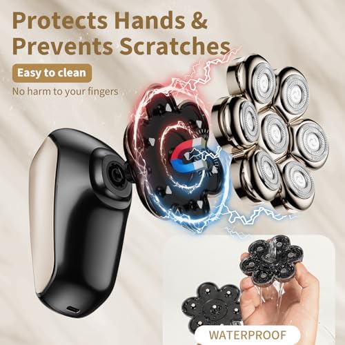 SHPAVVER Head Shavers for Bald Men: 5-in-1 Electric Razor - IPX7 Waterproof Shaving Grooming Kit for Balder - Turbo Speed & Precision Blades (Little Gold)