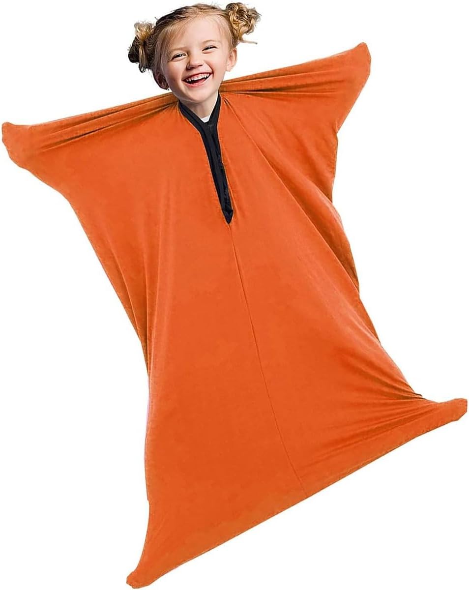 Fun and Function Space Explorers Body Sock Calming Sensory for Adults Full Body Sock Sensory Sack Large (55” X 27”) / 142 * 71 Cm(Orange,Large/L)