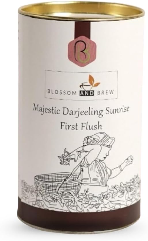 Blossom & Brew Majestic Darjeeling Sunrise First Flush Black Tea (1.76oz) – Whole Leaf from Teesta Valley – Rich Flavored & Aromatic Breakfast Brew – Caffeinated Indian Tea for Hot or Iced Beverages