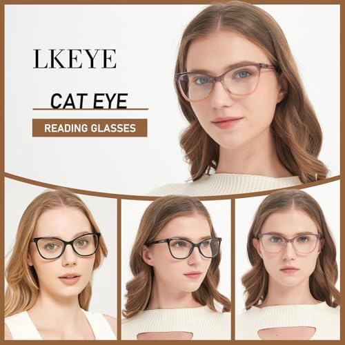 LKEYE Reading Glasses Women Cat Eye Blue Light Computer Readers Stylish Spring Hinge Designer Fashion Cute Eyeglasses LK6094