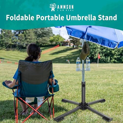 AMMSUN Foldable Portable Beach Umbrella Stand-Portable Patio Umbrella Base Holder,Iron Patio Umbrella Stand for Courtyard,Garden,Beach,Grass (Black)