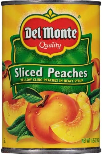 Del Monte (2 Cans) Del Monte Sliced Peaches, Canned Fruit, 15 oz per Can. Total 30 Ounces.DEL Monte Yellow Cling Sliced Peaches in 100% Juice