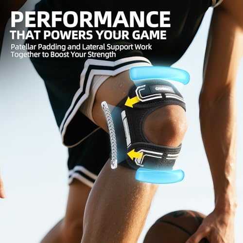 CAMBIVO Patella Tendon Support Knee Brace for Women & Men, Adjustable Knee Strap with Gel Pad & Side Stabilizers, Breathable Lightweight Knee Support for Running, Training & Daily Use (Black, L/XL)