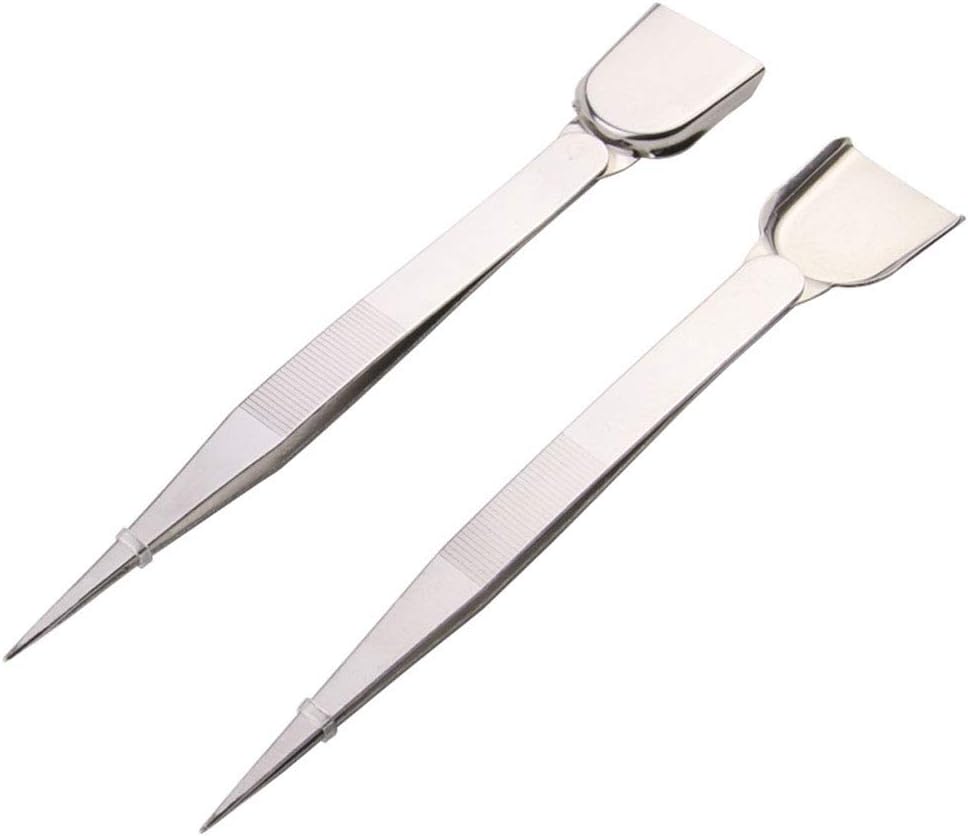 2 Pcs Stainless Steel Tweezer with Scoop Handy Pointed Tips Tweezer for Beads Stones Gems Diamond