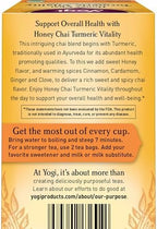 Yogi Tea Honey Chai Turmeric Vitality Tea - 16 Tea Bags per Pack (4 Packs) - Organic Tea to Support Overall Health - Includes Cinnamon Bark, Turmeric Root, Cardamom Pod, Ginger Root & More