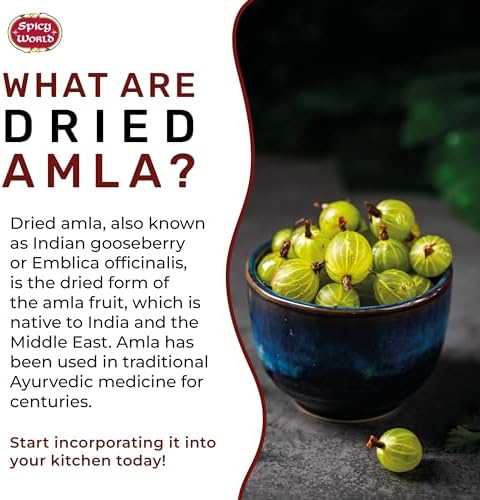 Spicy World Dried Amla Fruit (Indian Gooseberry) 7 Ounce Bag - Pure, and High Vitamin C Content