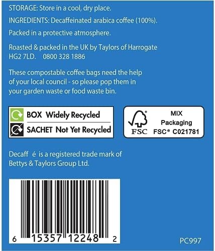 Taylors of Harrogate Decaffe Coffee Bags - 10 enveloped bags (Pack of 3, total of 30 Coffee Bags)