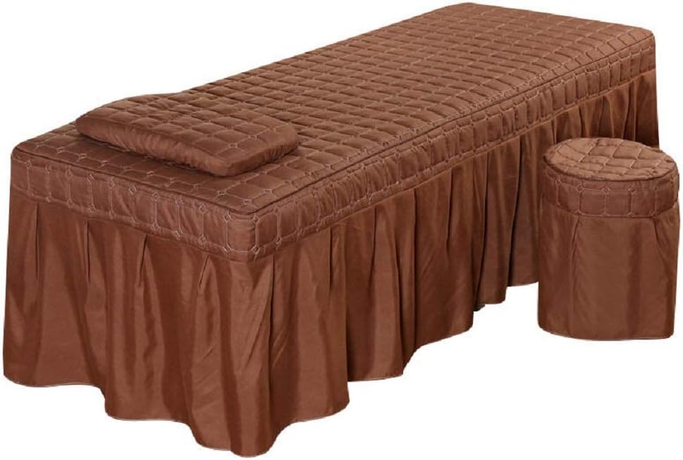 3pcs Set Beauty Salon Massage Table Bed Sheet Skirt SPA Bedspread Full Cover with Pillowcase, Stool Cover… (180 * 70,Brown)