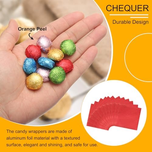 uxcell 100pcs Foil Candy Wrappers, 8 x 8 Inch Chocolate Bar Wrappers, Aluminum Foil Paper for Caramel Candy Packaging Decoration (Red, Orange Peel)