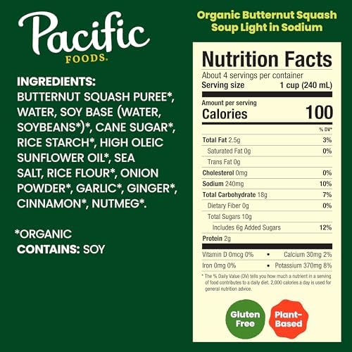Pacific Foods Light in Sodium Organic Butternut Squash Soup, 32 oz Carton