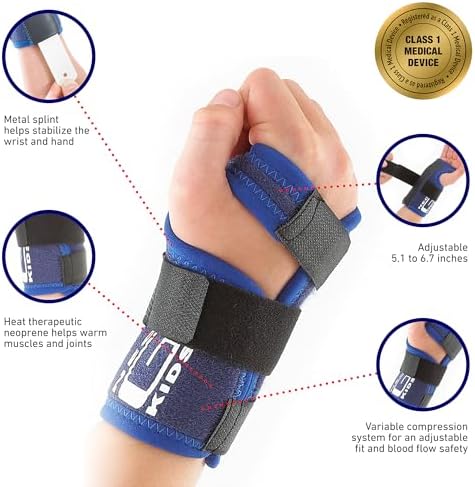 Neo-G Wrist Brace for Kids - Stabilized Support For Carpal Tunnel, Juvenile Arthritis, Joint Pain, Tendonitis, Hand Sprains - Adjustable Compression - Class 1 Medical Device - One Size - Left - Blue