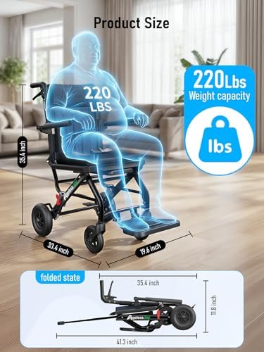 Wheelchair for Adults Transport Chair Lightweight Foldable with Telescopic Handle, 20 Lbs Compact Portable Folding Travel Wheel Chairs for Seniors(Black)