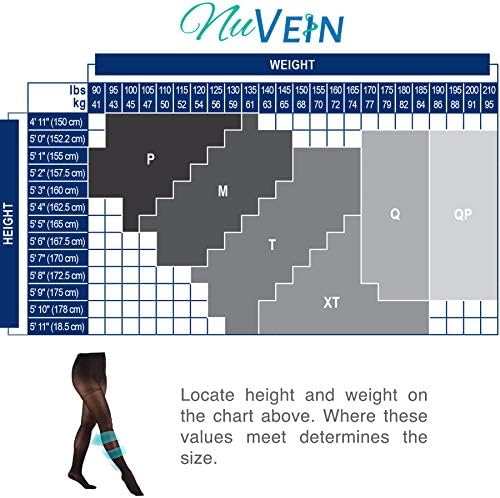 NuVein Compression Pantyhose, 15-20 mmHg Support, Women's Sheer Nylon Hosiery Tights, Closed Toe, Black, Tall