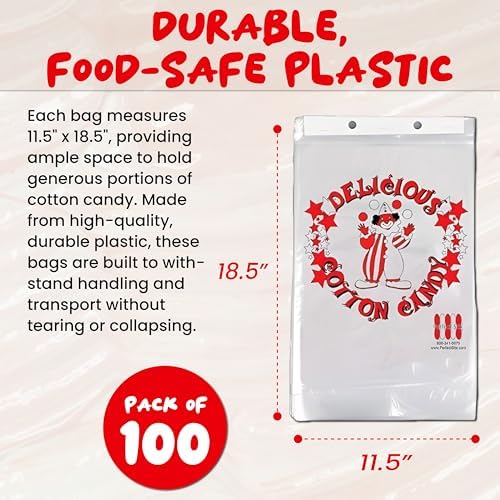 Perfectware Cotton Candy Bags with Clown Design. Includes Twist Ties- Pack of 100ct