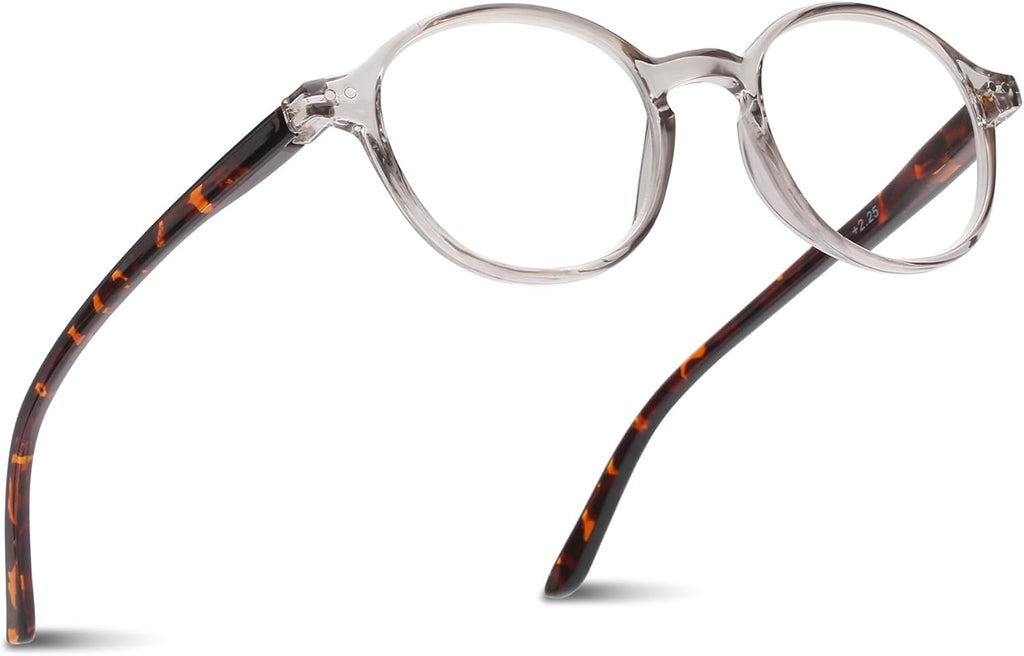 2SeeLife Small Round Reading Glasses for Men & Women – Narrow-Medium Fit, Sturdy Frame, Spring Hinges, Premium Retro Readers, Clear Tortoise, +1.00