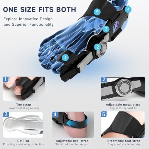 Bunion Corrector for Women & Men - Bunion Fix for Hallux Valgus Pain Relief with Non-Slip Big Toe Separator, Adjustable Big Toe Straighter, Bunion Splints Fits Left & Right Feet (Black 1Pcs)