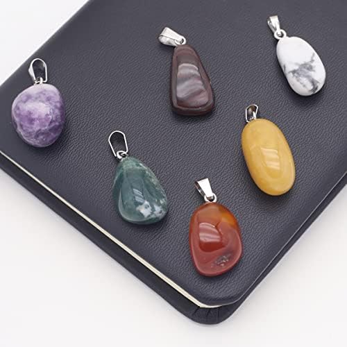 QSLLER 20PCS Natural Stone Pendant Rose Quartz Opal Agate Unakite Turquoise Healing Crystal Stone Charms for Jewelry Making DIY Necklaces