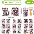 arricraft 10 Sheets Raccoon UV DTF Cup Wrap, 10 Styles Pink Raccoon Cute Animal Rub on Transfers PVC Paper Waterproof Rub Decals for DIY 16OZ Glass Cups Furniture Wood Crafts