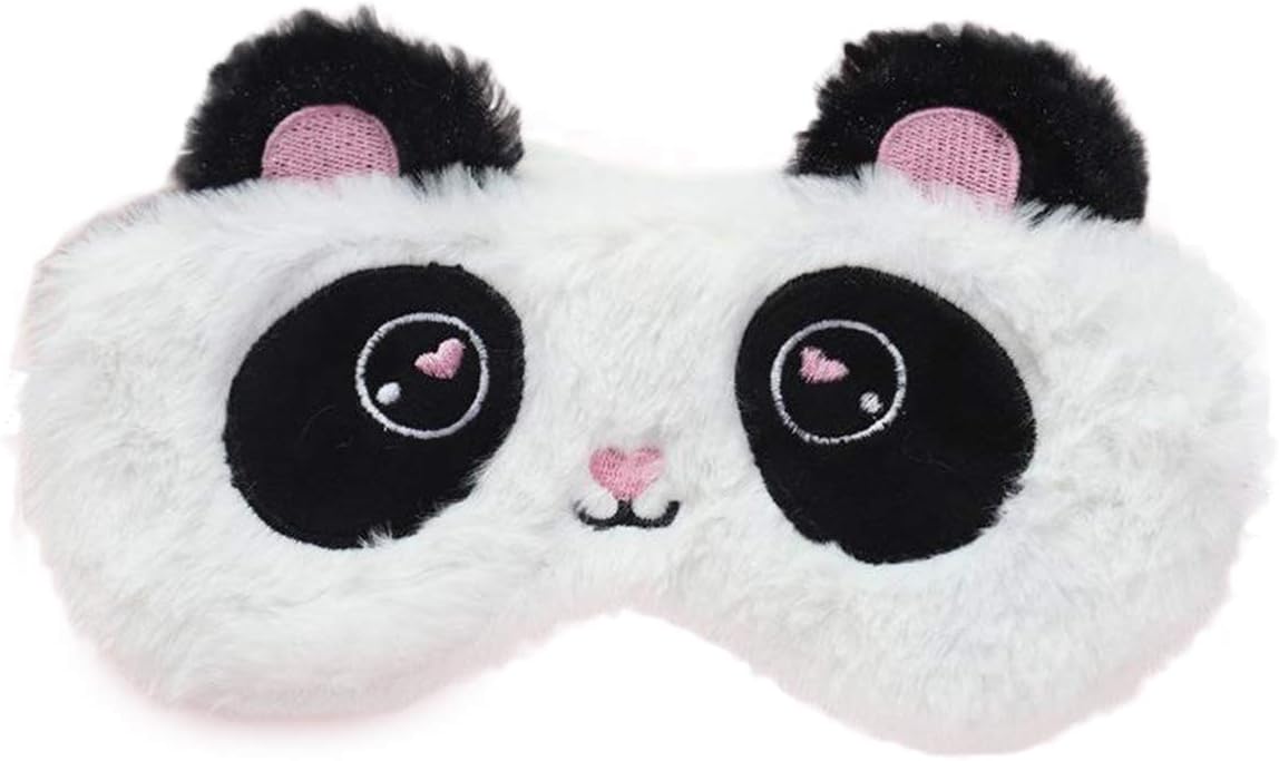 Cute Panda Sleeping Mask, Soft Fluffy Plush Blindfold Funny Novelty Animal Sleep Mask Eye Cover Eyeshade for Kids Girls Boys Women Men Night Nap Travel Meditation (Black & White, Panda)
