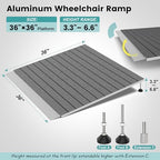 Threshold Ramps for Wheelchairs, Adjustable Height 3.3"-6.6" and 36"×36" Platform Aluminum Wheelchair Ramp, Door Threshold Ramps with a Non-Slip Thick Door Mat for Scooters, Power Chairs, Cart