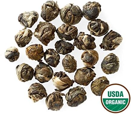 Golden Moon Tea Organic Jasmine Pearls Green Tea - Loose Leaf Dragon Pearls, Premium Grade, Non GMO - Travel Tin (48 Servings)