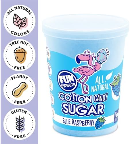 Fun Sweets Cotton Candy Sugar 3 Flavor Variety Pack – Cherry, Blue Raspberry & Watermelon – All Natural Flavors & Colors - Floss Sugar for Cotton Candy Maker Includes 50 Sticks & Recipe Card
