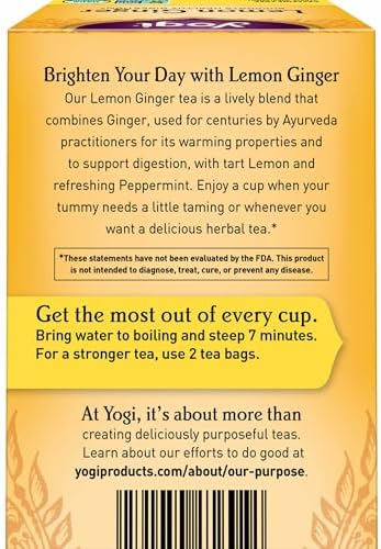 Yogi Tea Lemon Ginger - 16 Bags per Pack (4 Packs) - Organic Ginger Root Tea to Support Healthy Digestion - Includes Lemongrass, Lemon Flavor, Licorice Root, Lemon Peel & More