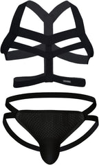 Men'S Bikini Panties Sexy Elastic Body Chest Harness Jockstrap Lingerie Set Shoulder Chest Belt With G String