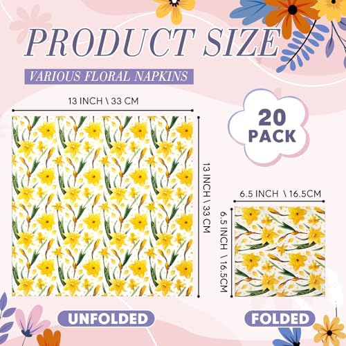 Crtiin 20 Pack Decoupage Napkins Floral Napkins Flower Cocktail Paper Decorative Toilet for Valentine's Day Birthday Party Beautiful Gorgeous, 20 Styles Each 6.5 Inches(Style 2)