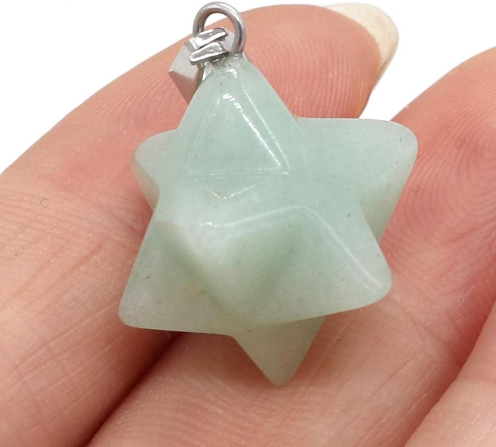 2Pcs Natural Stone Merkaba Pendant Malachite Opal Crystal for Making Necklace Earrings Jewelry Accessories-Green_Aventurine