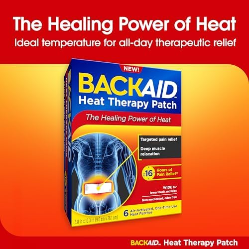 Backaid Heat Therapy Patch, Air-Activated Therapeutic Heat, Wide for Lower Back and Hip Pain Relief, 6 Count