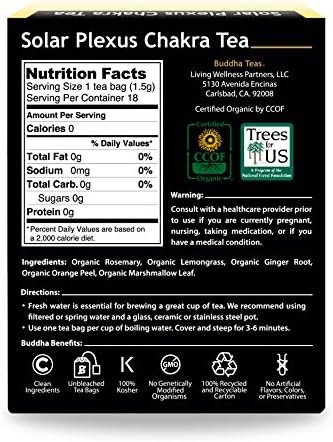 Buddha Teas - Solar Plexus Chakra Tea - Organic Herbal Tea - For Personal Power - With Rosemary, Ginger, Orange Peel & Citrine Essence - 100% Kosher & Non-GMO - 18 Tea Bags (Pack of 1)
