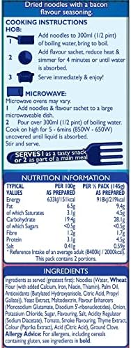 Batchelors Super Noodles Bacon Flavour, Instant Snack Ready in 4 Minutes, 90 g Packet (Pack Of 8)