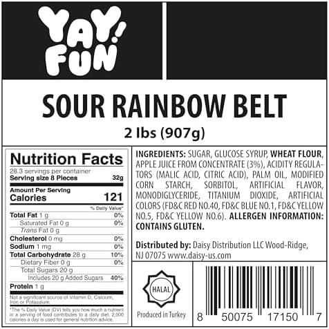 Halal Sour Rainbow Belt Bites | 2 Pound Bag | Halal Sour Mini Rainbow Belt Candy | Snack Size Bulk Gummy Candy for Sharing, Parties & Events, Candy Buffets, Halal Candy, Gummy in Bulk, Fun Snacks | Perfect for Party Favors, Goodie Bags, Dessert Toppings