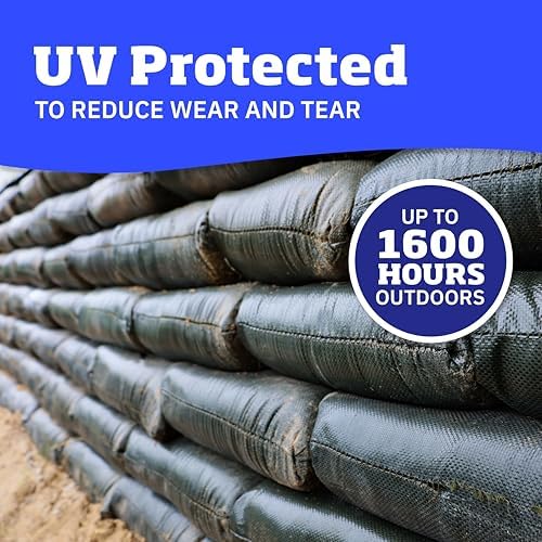 DURASACK Heavy Duty Sand Bags with Tie Strings Empty Woven Polypropylene Sand-Bags for Flood Control with 1600 Hours of UV Protection, 50 lbs Capacity, 14x26 inches, Green, Pack of 100