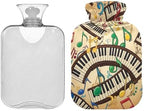 Vintage Piano Music Notes Hot Water Bottle with Soft Cover Hand Feet Warmer Hot Water Bag for Foot Bed Warmer Pain Relief Small