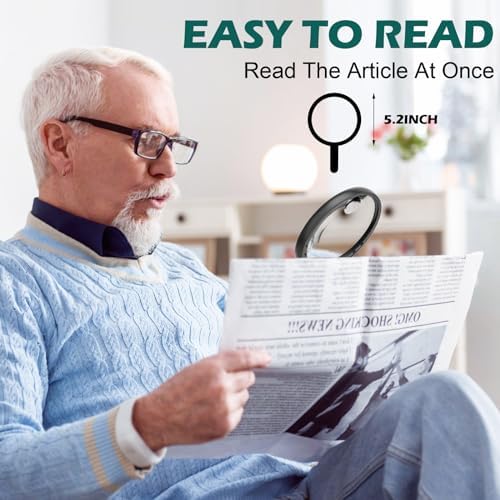 Large Magnifying Glass with Light, 10X 25X 45X Handheld Illuminated Magnifier with 3 Light Modes, 12 LED Lights, Storage Bag, Clean Cloth for Seniors Reading Coins Inspection (Black)