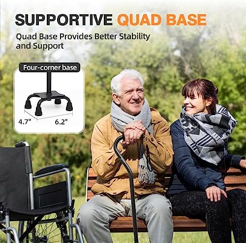 BeneCane Quad Cane Adjustable Walking Cane with Offset Soft Cushioned Handle for Men & Women Lightweight Comfortable with 4-Pronged feet for Extra Stability