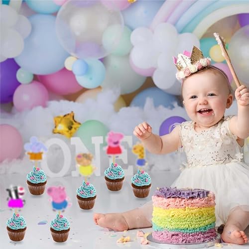 Pepa Pig Cupcake Topper Decorations – Cartoon-Themed Party Cake Picks Featuring Pepa, Family & Friends – Fun Supplies for Birthdays, Celebrations & Collectors