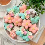 30 Tea Party Icing Flowers | Small Edible Roses | Pink and Ivory Sugar Flowers | Edible Flower Sprinkles | Simply Sucré