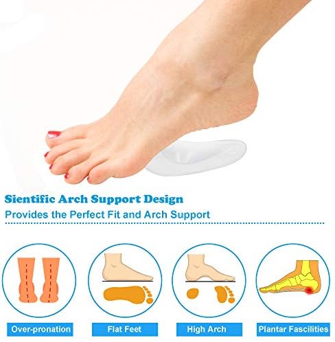 6 Pairs Gel Arch Support Cushions for Men & Women, Shoe Insoles for Flat Feet, Reusable Arch Inserts for Plantar Fasciitis, Adhesive Arch Pad for Relieve Pressure and Feet Pain