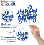 Happy 2nd Birthday Cake Topper - Kid Girl Boy Two Years Old Cake Supplies - Party Decorations - Blue Glitter