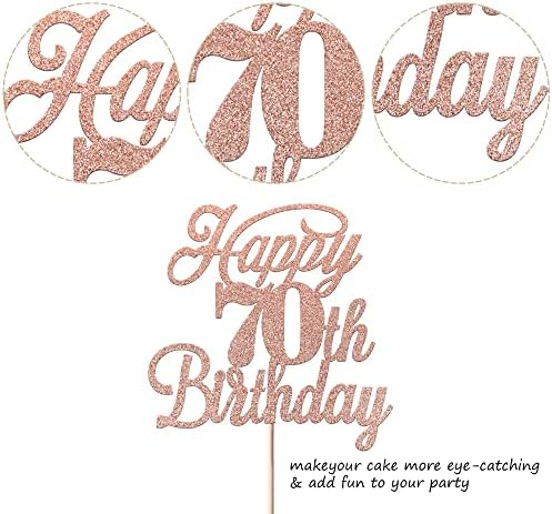 Rsstarxi 1 Pack Happy 70th Birthday Cake Topper Glitter 70 & Fabulous Cheers to 70 Years Old 70th Birthday Cake Pick for Celebrating 70th Birthday Anniversary Party Cake Decorations Supplies Rose Gold