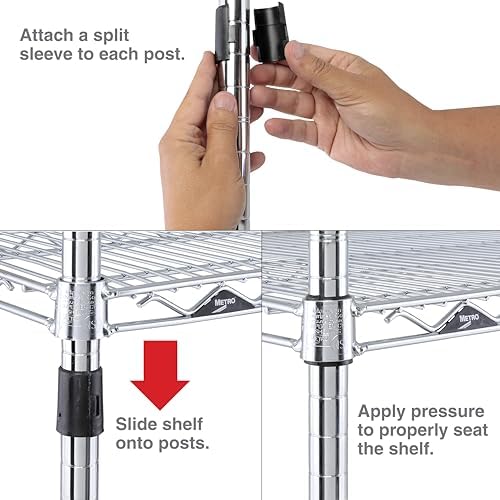 Metro 9985 Replacement Plastic Split Sleeves - Pack of 4 Wire Shelf Clips for Super Erecta Industrial Wire Shelving - Black